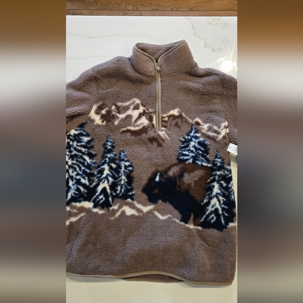 NWT Viral Mens Old Navy Quarter Zip Sherpa Buffalo Scene SMALL